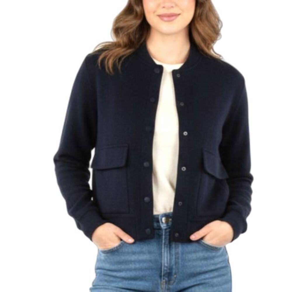 Jason Wu NWOT Women's Navy Snap Front Dressy Bomber Jacket Size L